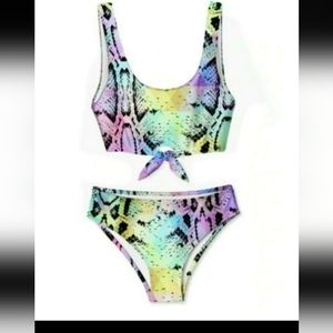 Stella Cove Bikini Snake Print Swimsuit in Pastel Tie dye Girls Size 2 NWT
